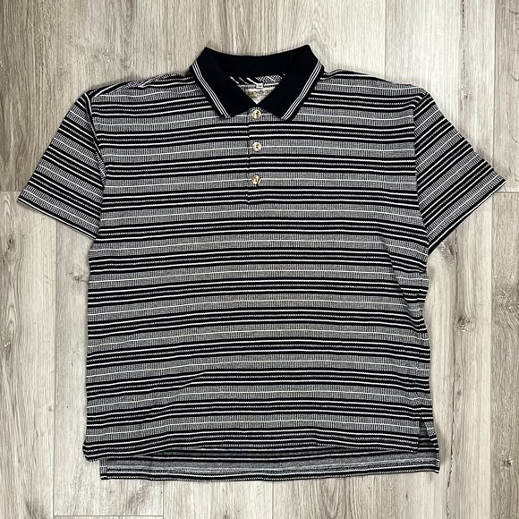 Earth Crew Canada Vintage Black/White/Grey Stripes Polo Shirt - Picture 1 of 6